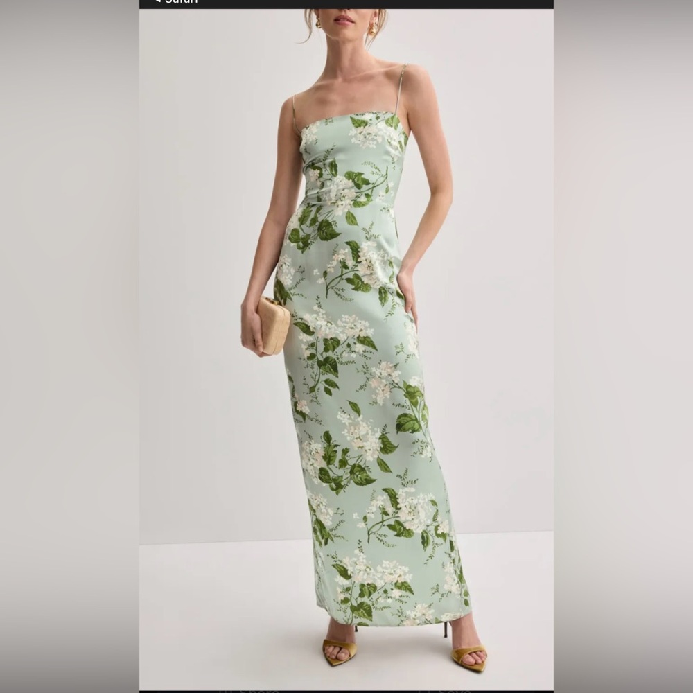 Reformation Frankie silk Floral Mint Green Slip Dress